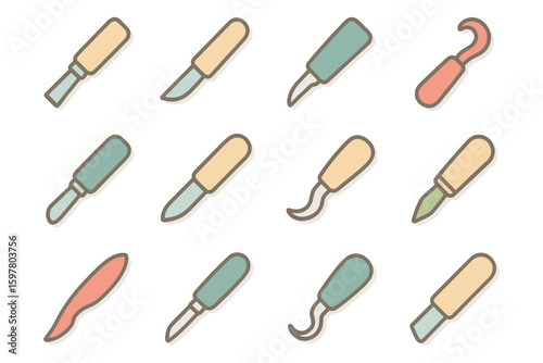 Flat style vector illustration of wood carving knives for craft design