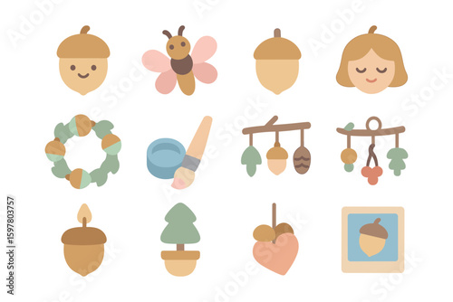 Autumn craft icons vector illustration set for seasonal design, flat style