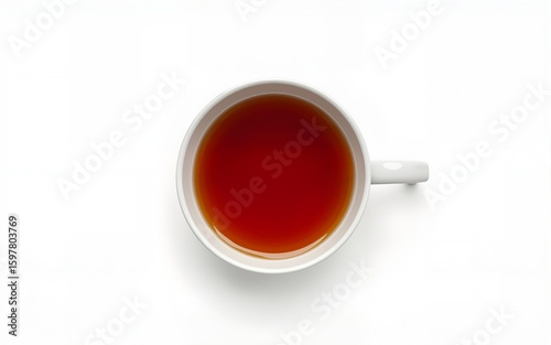 Glass cup of black tea on white background, top view. High quality