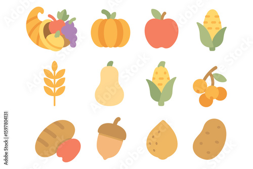 Autumn harvest vector illustration: festive fall elements for design