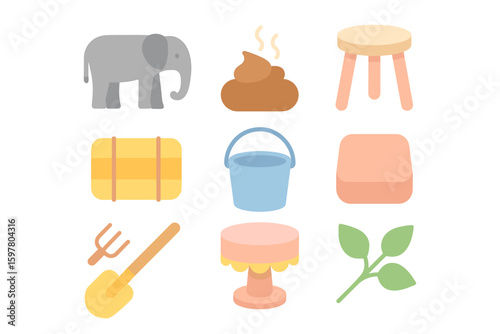 Animal farm elements vector illustration — flat style icons for design