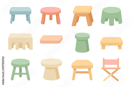 Colorful stool collection vector illustration: flat design for furniture catalog