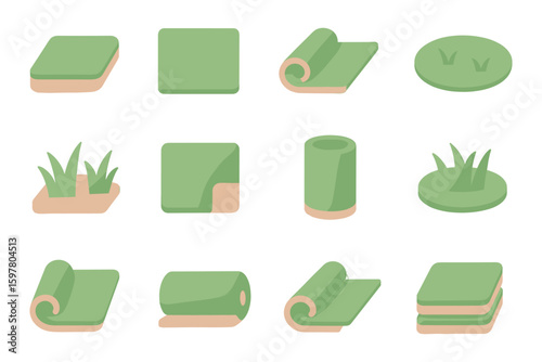 Isometric artificial turf variations vector illustration for design projects