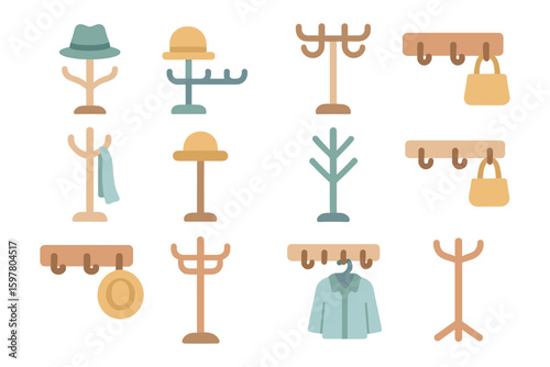 Coat rack and hat rack vector illustration in flat style for design projects