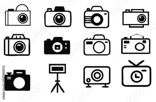 Camera icon set. Take photo and video camera icons collection.