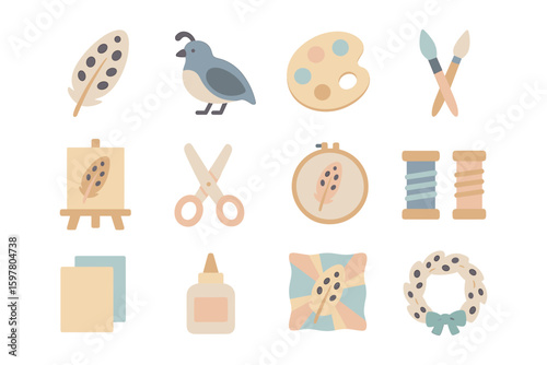 Craft supply icons vector illustration for creative projects in flat style