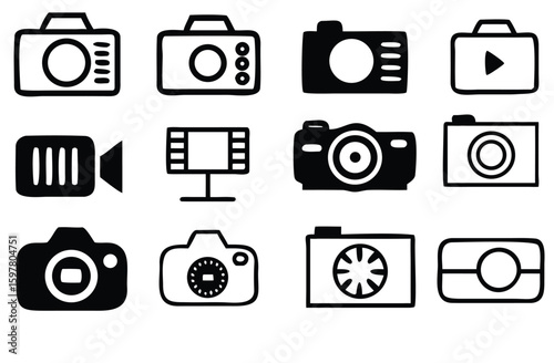 Camera icon set. Take photo and video camera icons collection.