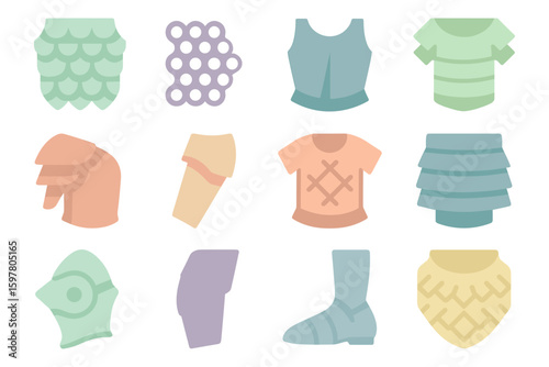 Fantasy armor collection vector illustration for game design in flat style
