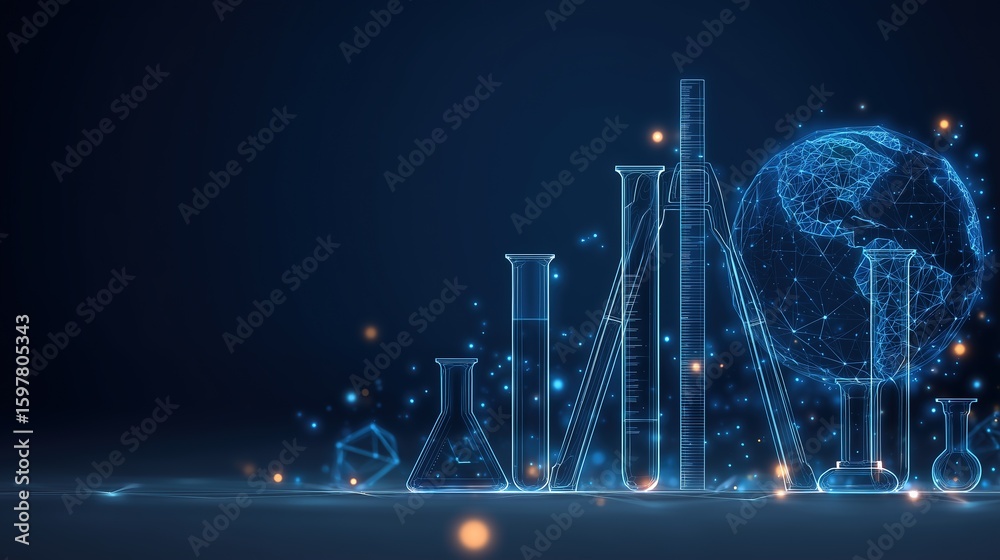 Fototapeta premium Vector Science Technology Background with Glowing Blue Elements for Education, Laboratory Research, and AI Innovation