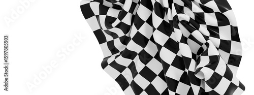 High-resolution image of a checkered flag dramatically draped. Perfect for racing, sports, and competition themes.