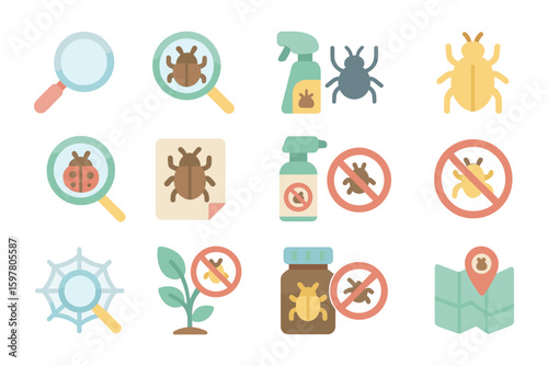 Vector illustration of pest control icons in flat style for environmental awareness design