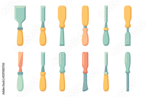 Woodworking tools collection vector illustration for craft design in flat style