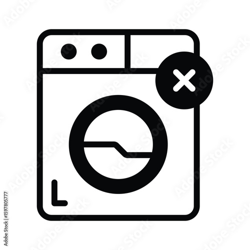 Handy glyph icon of broken washer issue warning