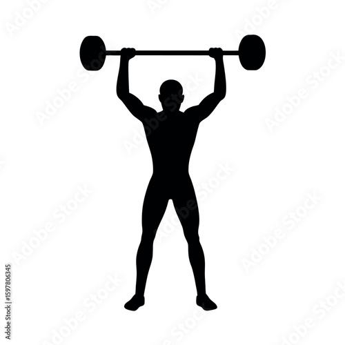 Athlete lifting barbell above head with proper stance silhouette Art Vector illustration
