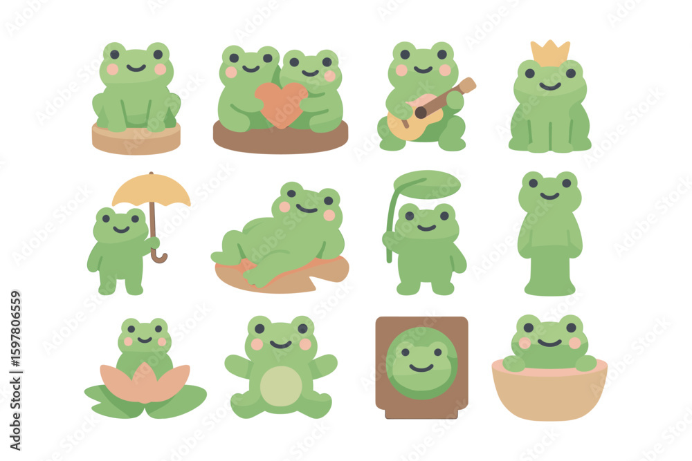 Obraz premium Cute frog characters vector illustration for children's designs in flat style