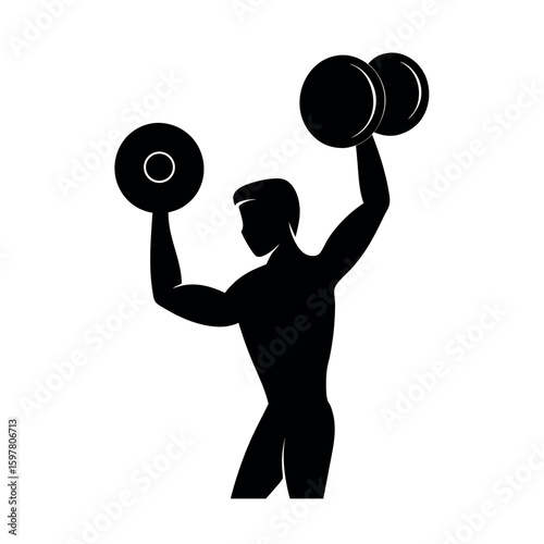Person lifting dumbbell with one hand in full control silhouette Art Vector illustration