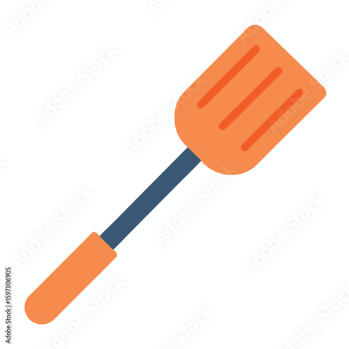 Orange spatula utensil with blue handle kitchen cooking