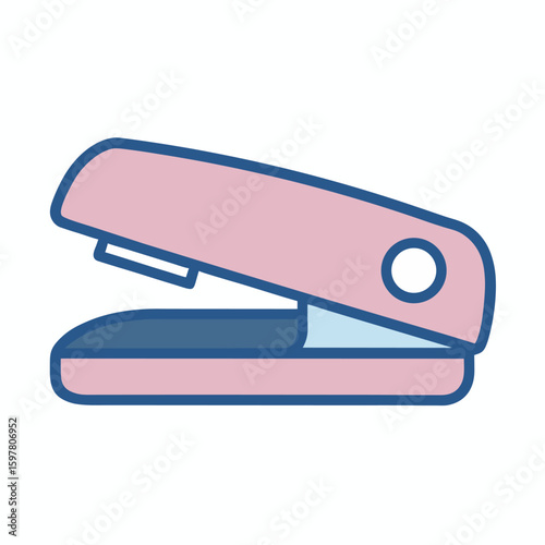Pink stapler with blue outline and accents office supplies