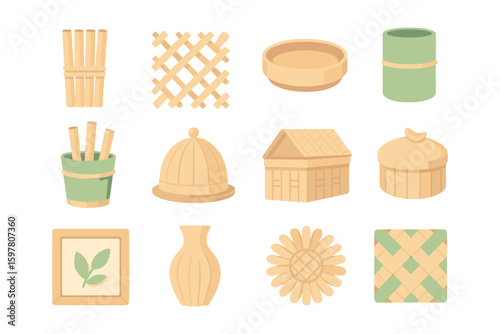Traditional craftsmanship icons vector illustration: rustic design elements for posters and print