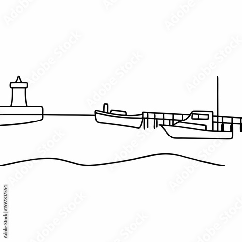 Lighthouse and boats docked at pier water nautical