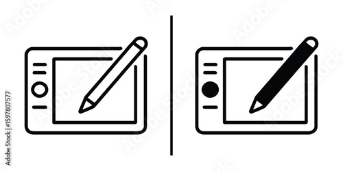 Digital Drawing Tablet Set: A set of two graphic tablets, one with a light pencil and another with a dark pencil, showcasing the possibilities of digital art.