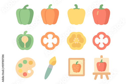 Colorful bell pepper vector illustration set for creative design projects in flat style