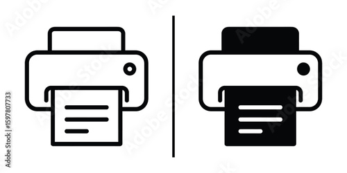 Printer Icons: A clean, modern illustration showcases printer icons, presenting a dual perspective of the printing process, representing technology, function and clarity.
