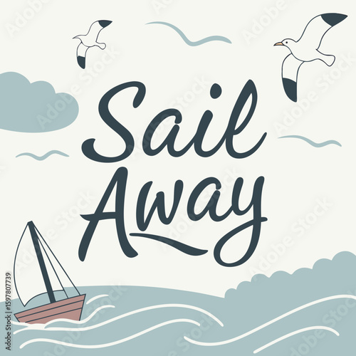 Sail away on ocean waves with seagulls clouds