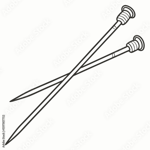 Crossed knitting needles with ribbed stoppers straight needles knitting tools