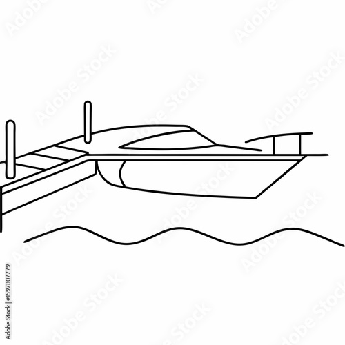 Sleek motorboat docked on water yacht waves