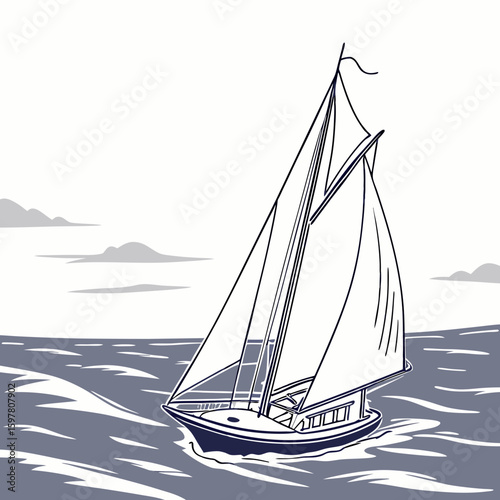 Sailboat gliding through ocean waves under cloudy sky sailing