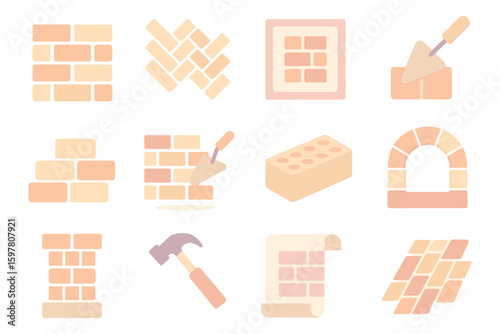 Brickwork tools and patterns vector illustration for construction design