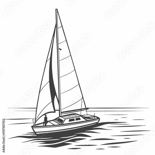 Sailboat gliding on calm water sailing