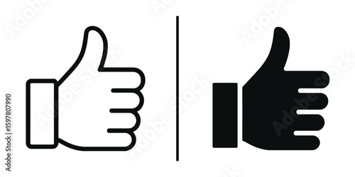 Thumb Up Illustration: Minimalist Illustration showing both light and dark hand indicating like, approval, and positive feedback 