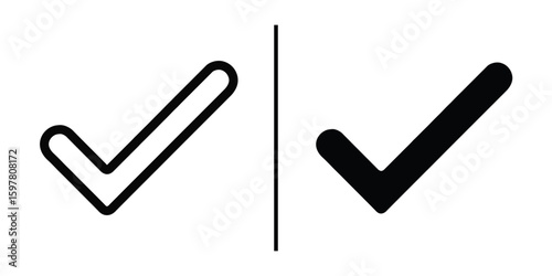 Checkmark Icon Variations: A modern and versatile set of checkmark icons, presented in two distinct styles, designed for clear communication and visual consistency.