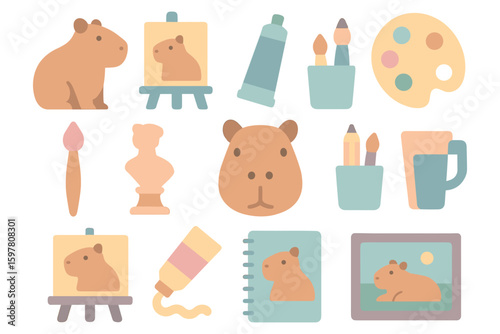 Capybara art studio vector illustration in flat style for creative design projects