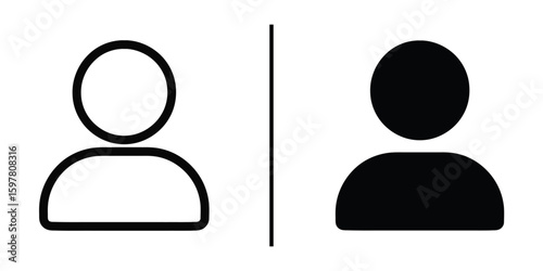 Minimalist User Icon: A clean, symbolic representation, a pair of user icons, one a stark black and the other outlines, standing side-by-side.