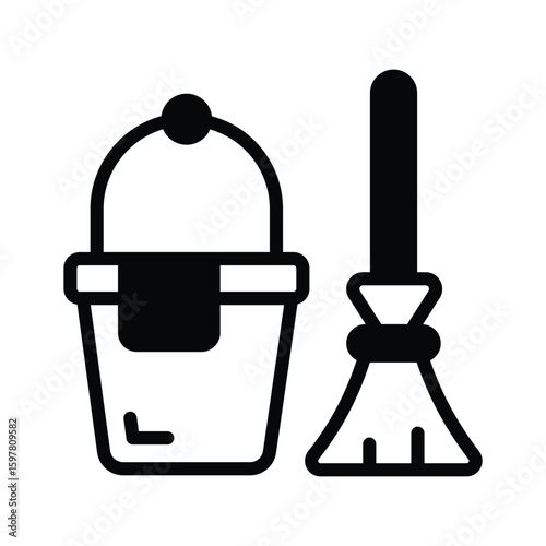 Ready to use glyph icon of filled cleaning bucket