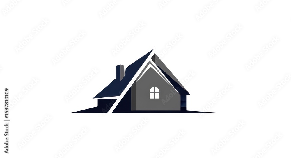 Abstract logo design of a modern home, featuring a stylized roof and a simple, dark gray house shape. Abstract logo design of a modern home, featuring a stylized roof and a simple, dark gray house shape.