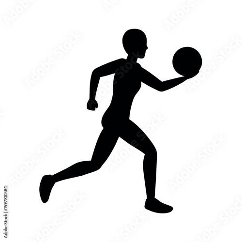 Individual running while holding medicine ball with force silhouette Art Vector illustration