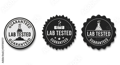 Three lab tested guaranteed badges with different design styles
