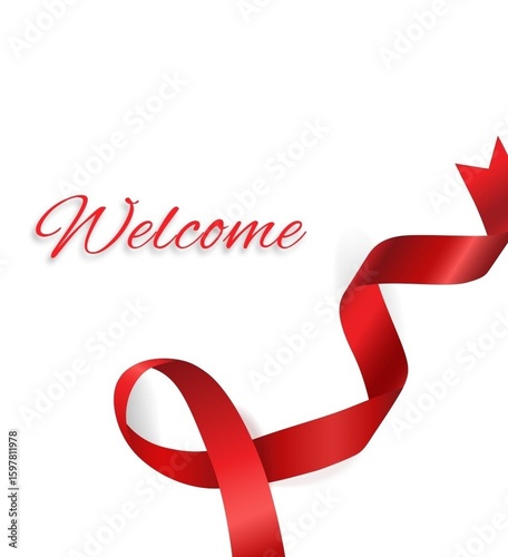 Welcome Classic Text with the ribbon. Used in greeting card, banner template, postcard.Vector illustration.
