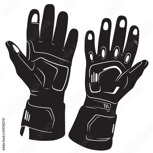 Pair of black racing gloves vector illustration isolated on white background ideal for sports design and automotive themes