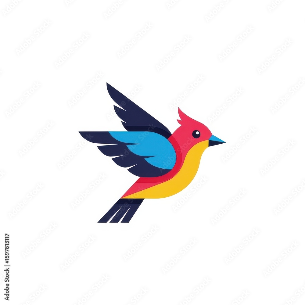 Obraz premium Colorful stylized bird in flight, vibrant design, simple illustration.