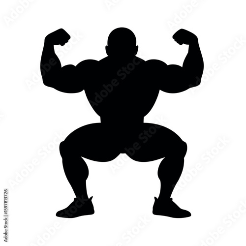 Athlete performing powerlifting squat with barbell silhouette Art Vector illustration