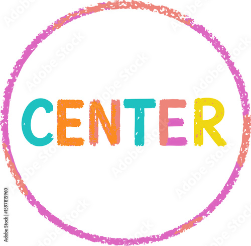 Colorful handwritten word Center in circular border