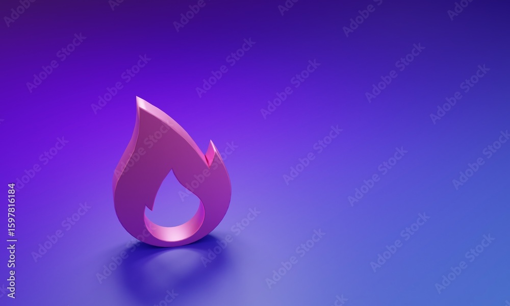 Fototapeta premium Pink Fire flame icon isolated on purple-blue background. Heat symbol. Minimalism concept. 3D render illustration