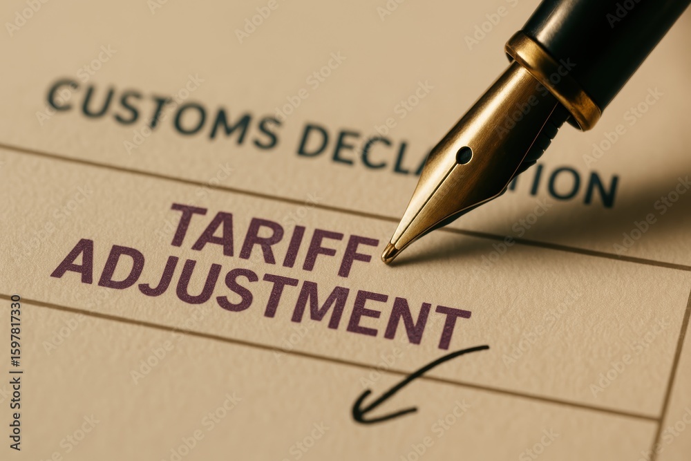 Fototapeta premium Detailed Customs Declaration Form Highlighting Tariff Adjustment with Elegant Fountain Pen