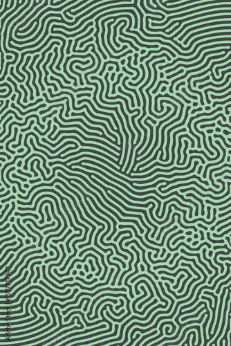 Vertical format vector turing pattern in abstract psychedelic style green abstract background. Entangled diffusion lines and organic flow perfect for mod abstract posters or experimental graphics