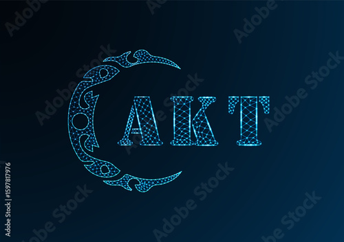 Low poly letter logo AKT design. AKT letter logo low poly vector design on blue color gradient background. AKT logo low poly design